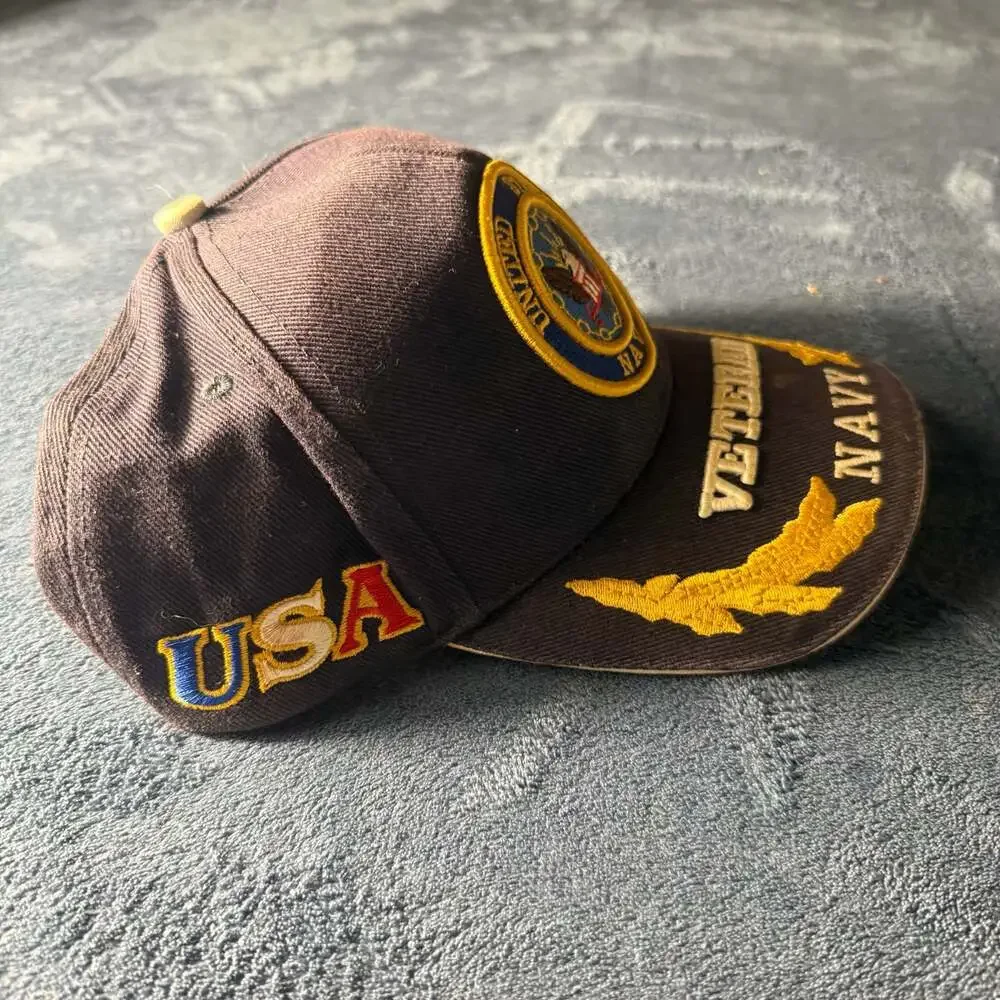 United States Navy Veteran Embroidered Baseball Cap with USA Side Detail